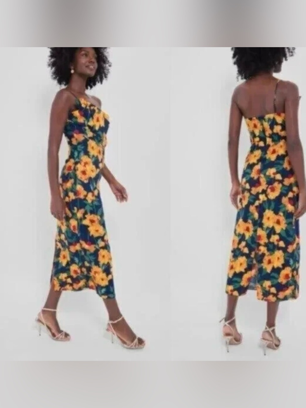 Hyacinth House Tuckernuck NWT Navy & Marigold Floral Ruffle Margot Maxi Dress S